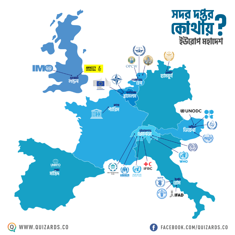 ইউরোপে অবস্থিত বিভিন্ন সংস্থার সদর দপ্তর - কুইজার্ডস (Quizards)